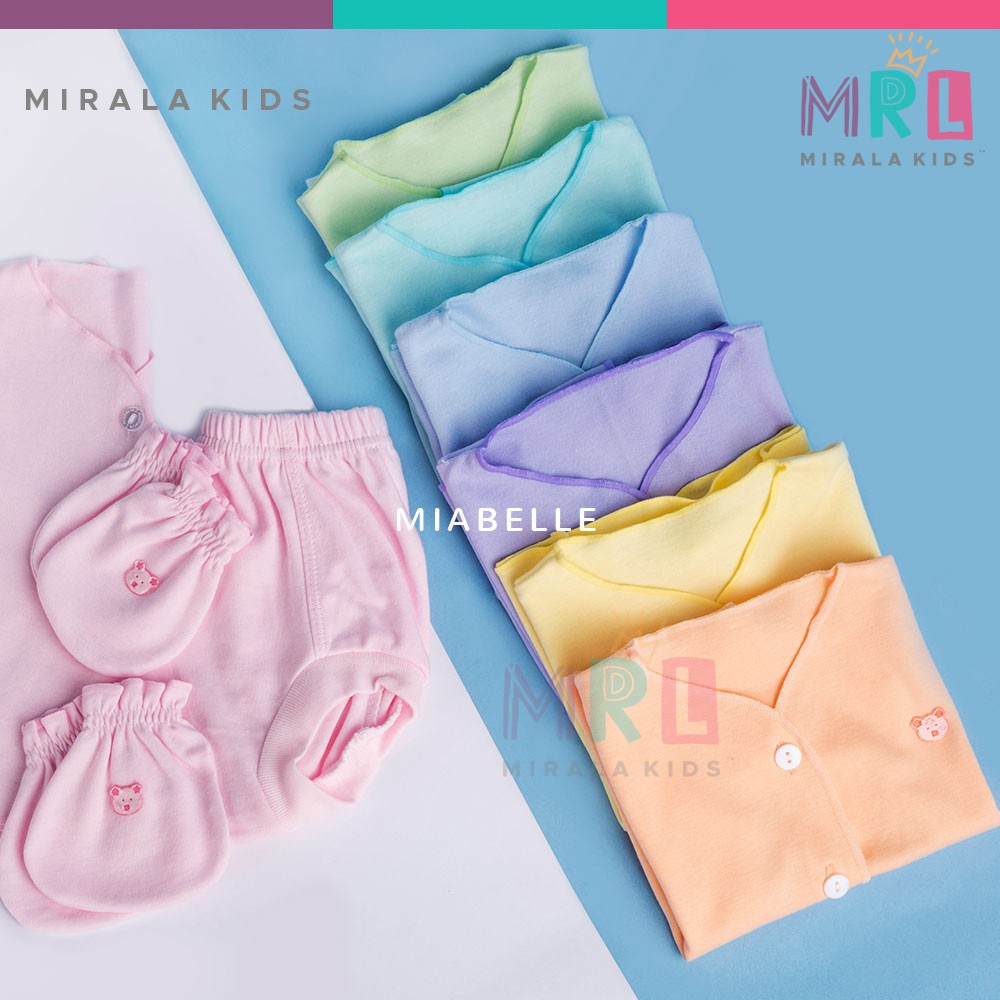 Miabelle Newborn Set 3in1 Warna Polos Pendek (Baju + Celana Pop + STK)