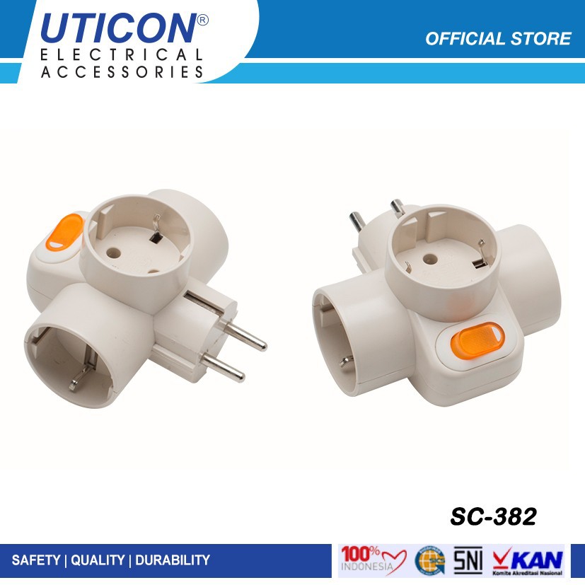 Uticon steker arde T arde + saklar neon SC-382 / Cok Cabang 3 Saklar