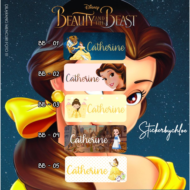 

Sticker Belle Beauty and The Beast Label Nama Anak Waterproof 40pcs-180pcs SET-01