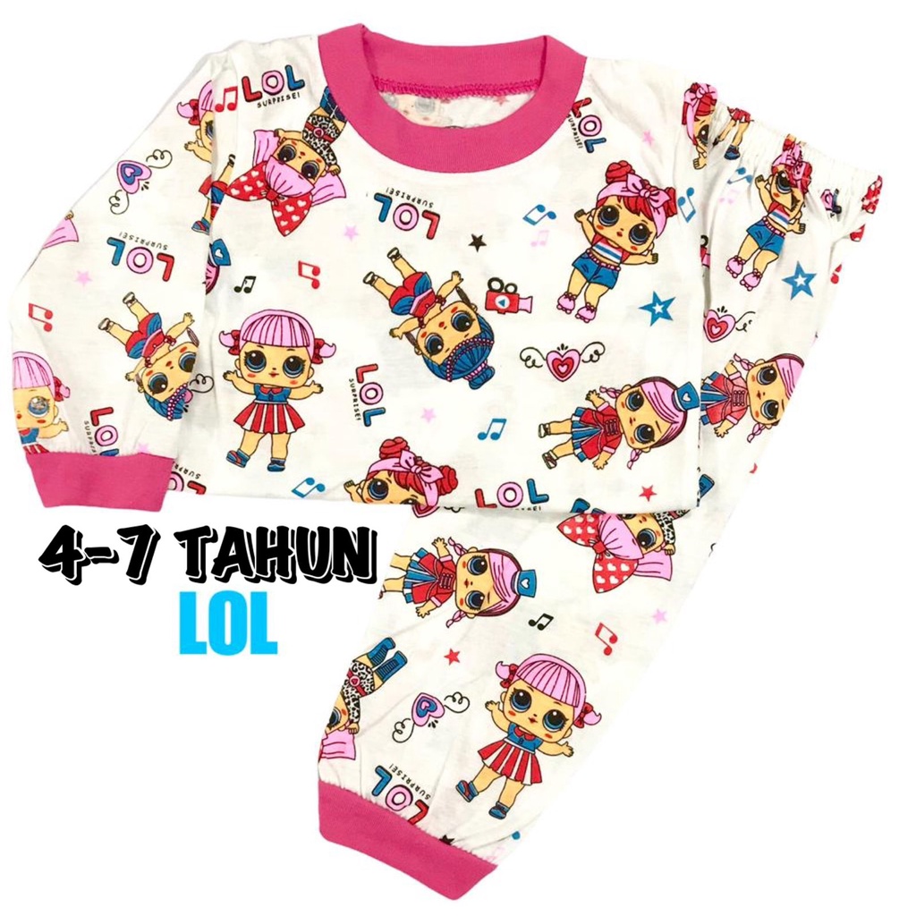 (1 KG MUAT 6 STEL) BAJU TIDUR ANAK KIDS PEREMPUAN/CEWEK SETELAN BAHAN KAOS KATUN 4-7 TAHUN GIRL