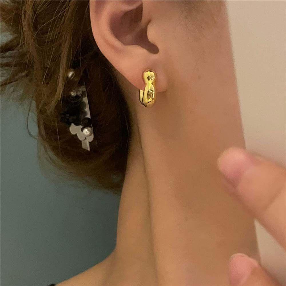 Nickolas1 Hoop Earrings Daily925 Perak Jarum Hadiah Berbentuk Bunga Warna Emas Fashion Perhiasan Geometris C-Shaped Flower Hoop Earrings