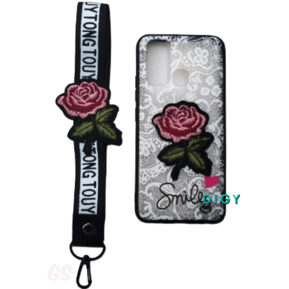 Case VIVO Y30 Y50 Y30i Bordir Motif bunga Plus Gantungan  Case Bordir Hardcase Flower Karakter