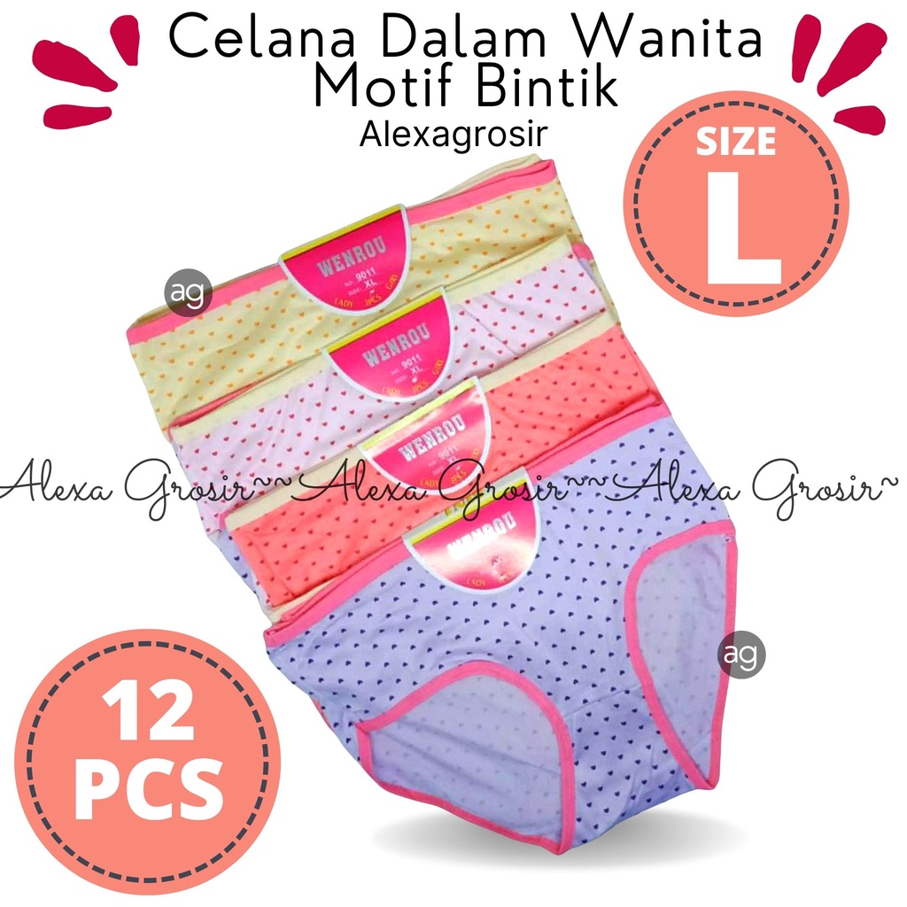 GROSIR 12 PCS Celana dalam wanita polos import size L,XL,XXL WENROU bintik