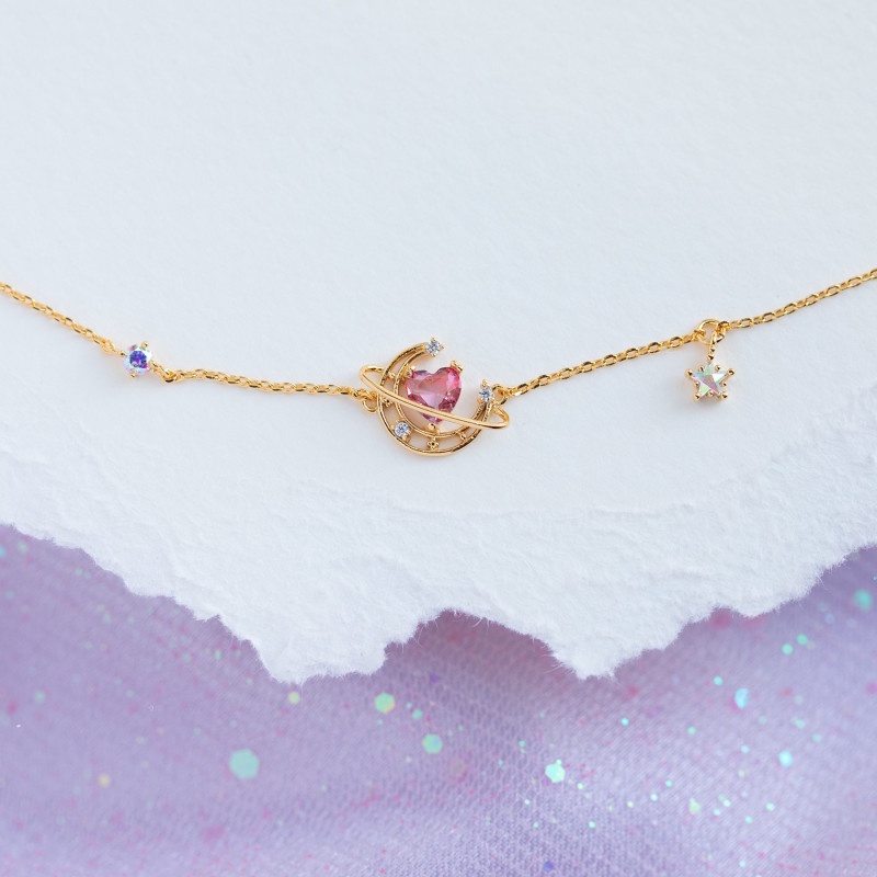 Perhiasan Gelang Rantai Lapis Emas 18K Bentuk Hati Bulan Bahan Zirkon Gaya Korea Untuk Wanita