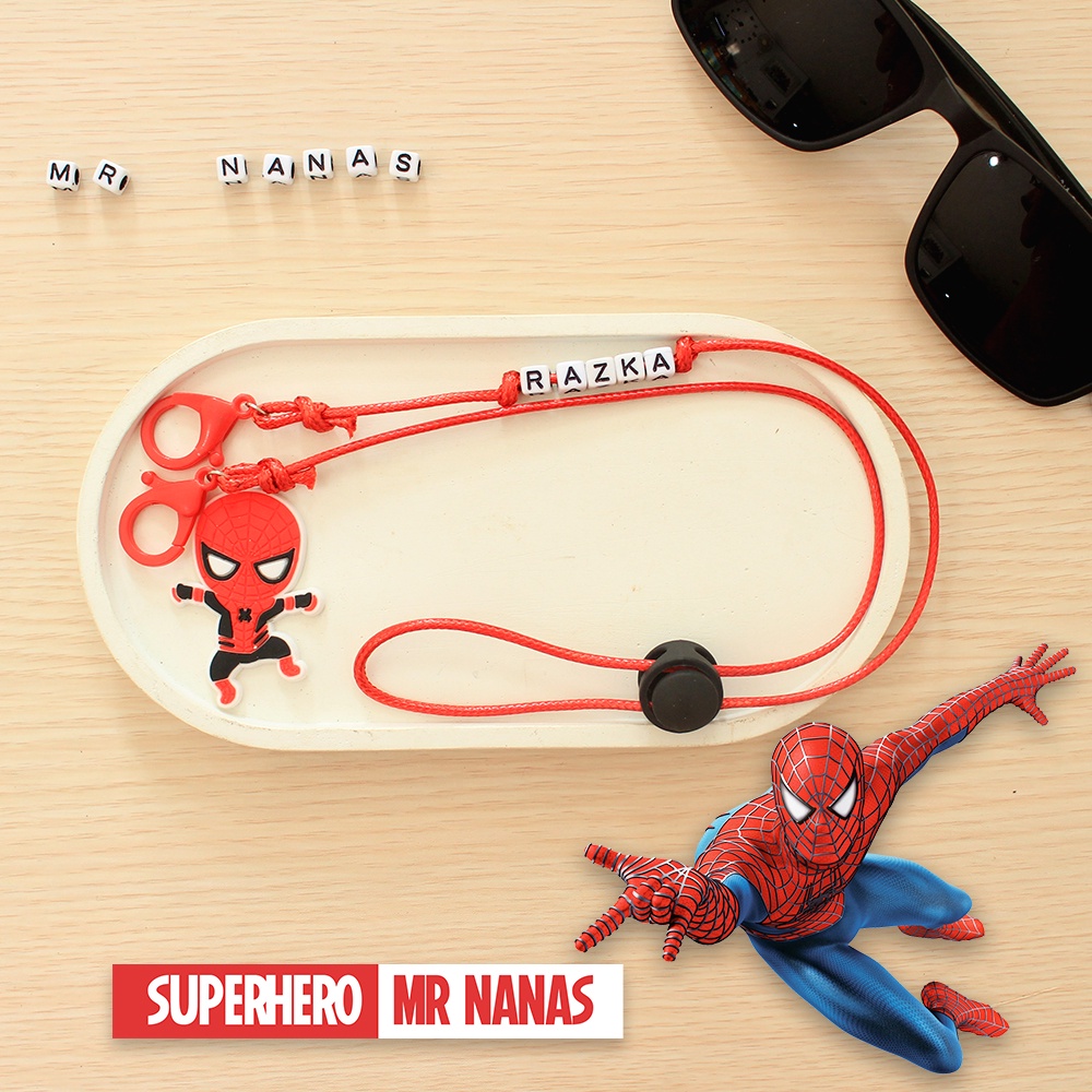 2 in 1 Tali Strap Masker FREE CUSTOM NAMA &amp; BONEKA SUPERHERO Anak-anak Laki-laki/Cowok Kalung Masker Mr Nanas