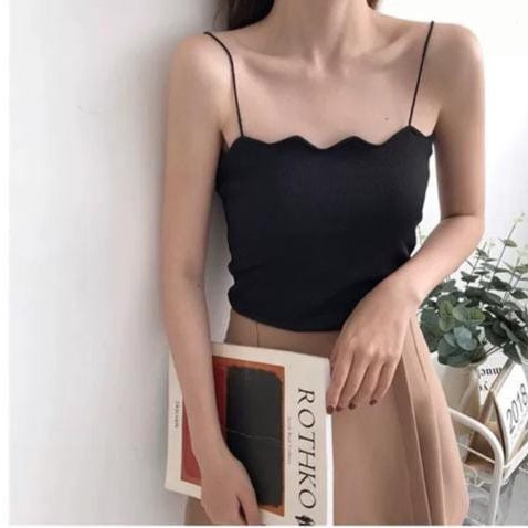 Tanktop Scallop RIB / Tanktop wanita korean style / Atasan wanita crop tali spagetti knit