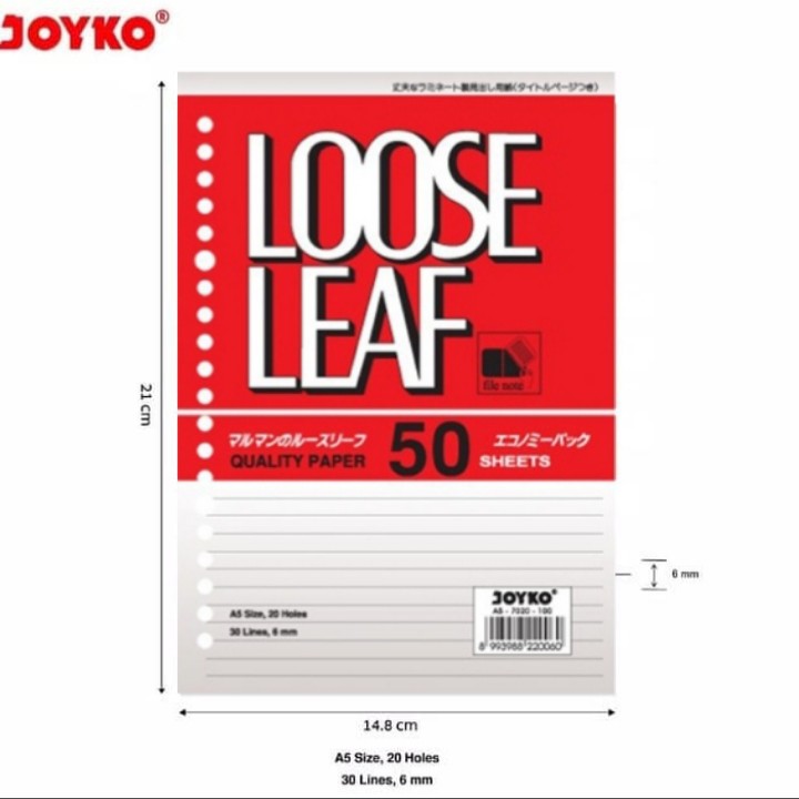 

Loose Leaf Kertas Isi Binder Joyko A5 - 50 Lembar