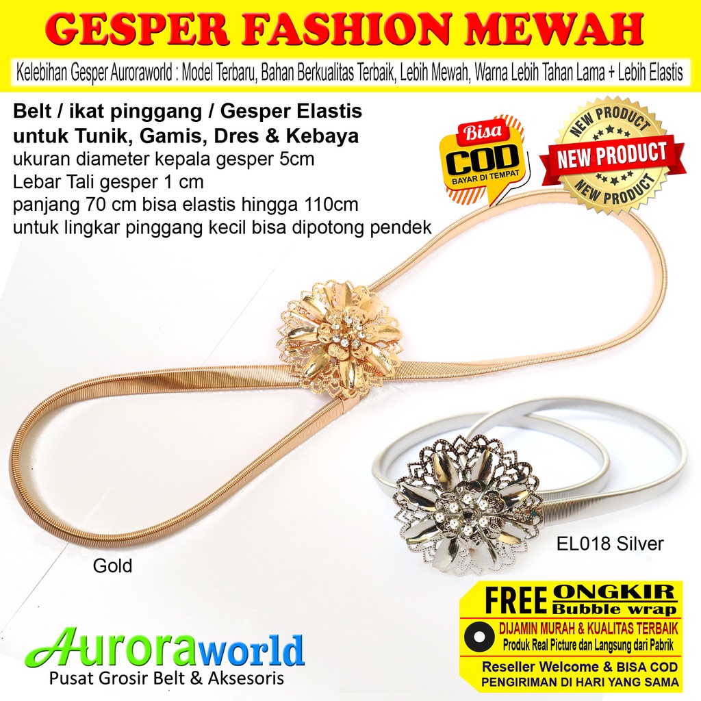 Auroraworld Terbaru Gesper cewek Ikat Pinggang wanita Elastis Mewah belt fashion untuk Kebaya Gamis Tunik Dres bisa COD