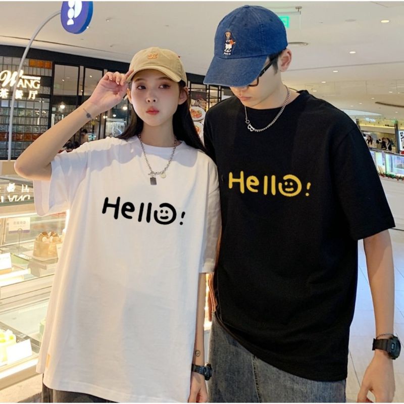 M - XXXXXL(6XL) Kaos BIGSIZE HELLO Korean Style Shirt Atasan Pria Wanita Jumbo Oversize Harajuku Street Style Cute Hay Unisex L XXL 3XL XXXXL 5XL