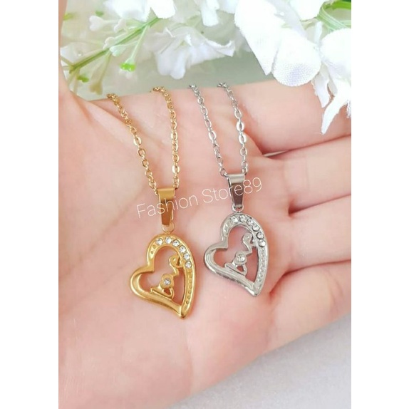 Kalung Liontin love permata import titanium love gold silver antikarat bestseller bestquality import