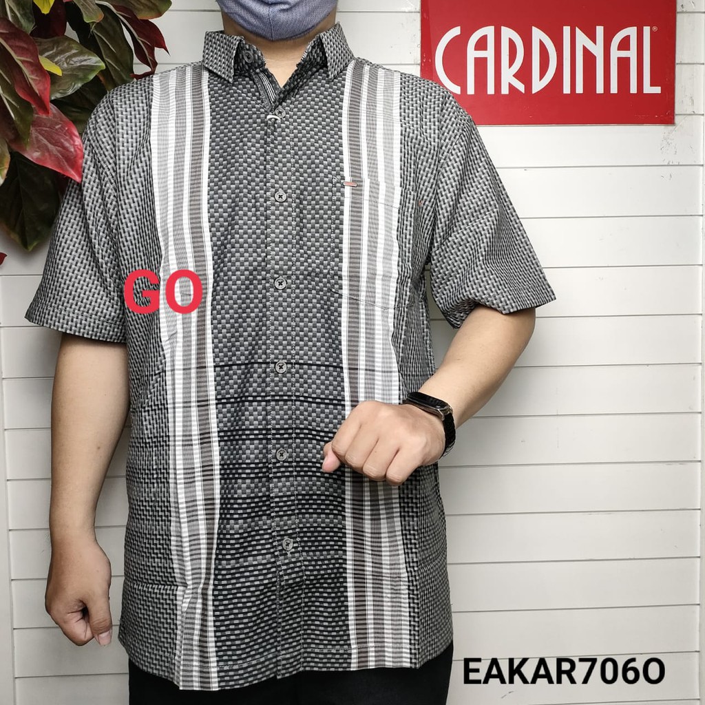 gof CARDINAL KEMEJA JUMBO Pakaian Atasan Pria Kemeja Motif Slimfit Hem Big Size Lengan Pendek