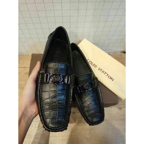 Best Quality ORI LEATHER SEPATU LV LOAFERS ALL BLACK WITH EMBOSS MIRROR QUALITY CUCI GUDANG