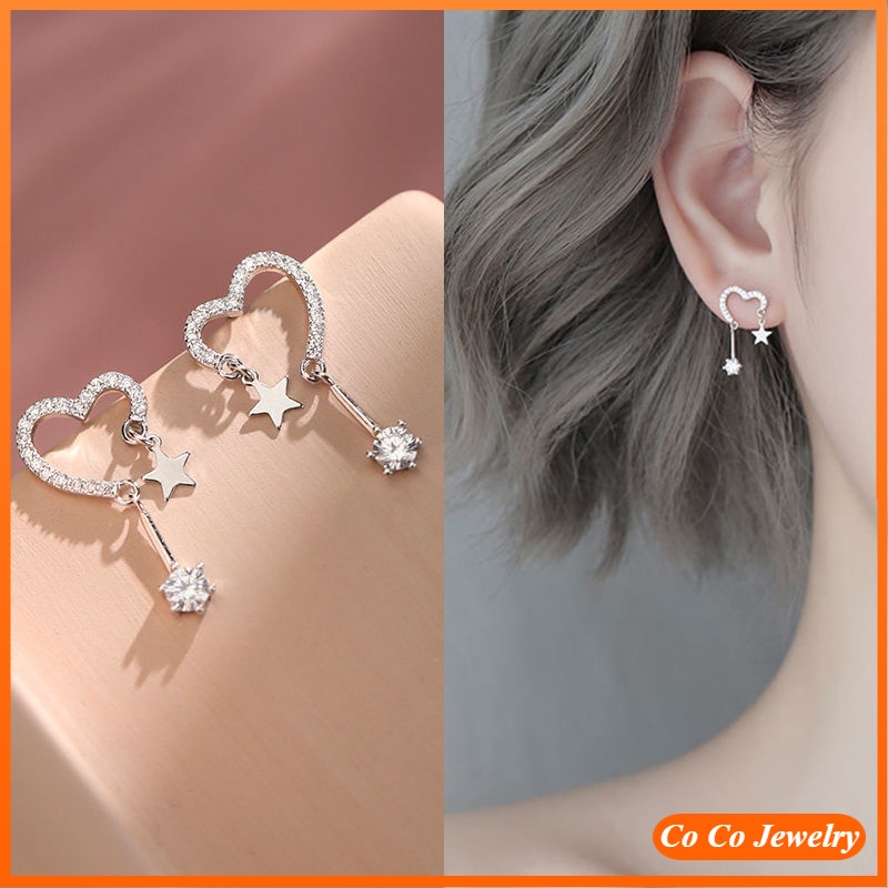 Korean Fashion S925 Silver Needle Star Diamond Earring Sweet Tassel Love Earrings for Women Girls Jewelry Accessories