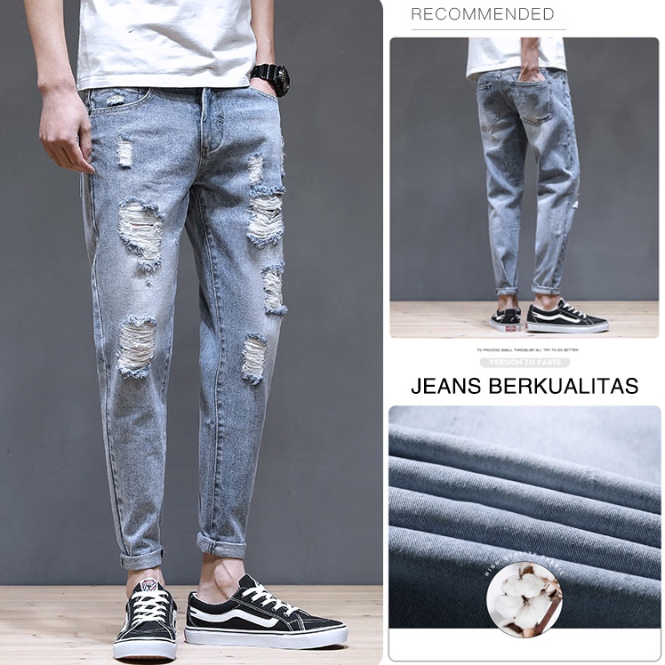 Ripped jeans pria Celana pensil cowok sobek celana jeans panjang cowok celana jeans baggy pria celana slim fit pria celana jins pria celana jeans korean style pria