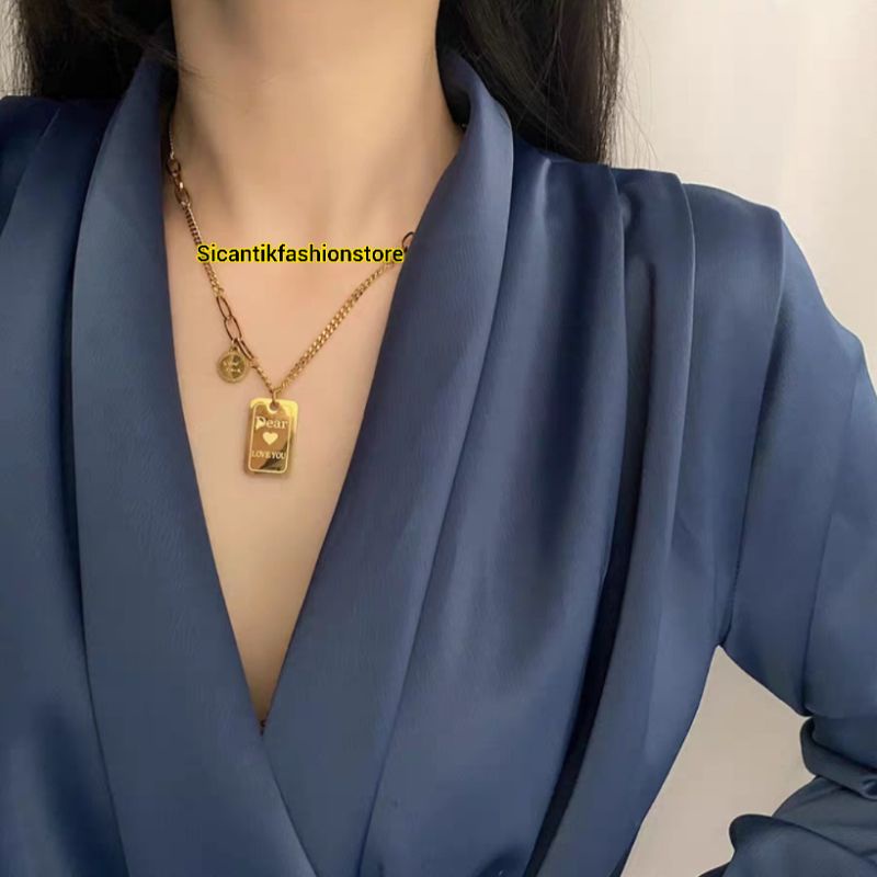 Kalung Wanita Titanium Liontin Dear Love Terbaru Terlaris Anti Karat Selamanya Kalung Wanita Korea Viral Murah Mewah Perhiasan Wanita