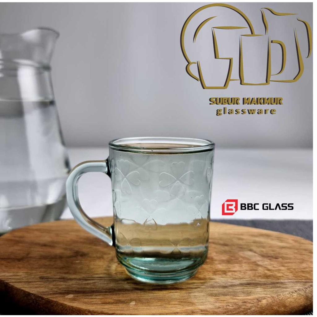 [6 Pcs] Gelas Teh / Kopi 225ml Gagang (CM-0839) BBC. Glass Mug Cangkir Beling