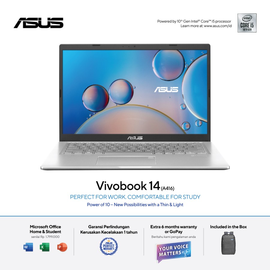 ASUS VivoBook 14 A416JAO-VIPS525 - Transparent Silver [Intel® Core™ i5-1035G1 / 4GB / 256GB SSD / In