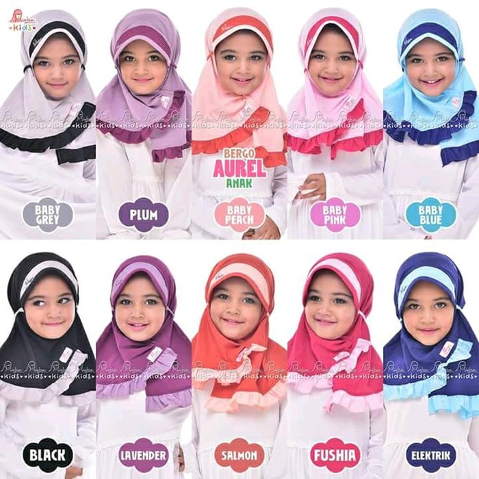 Khimar Jilbab Bergo Anak Aurel Biru Muda Murah Muslim TBEB4061