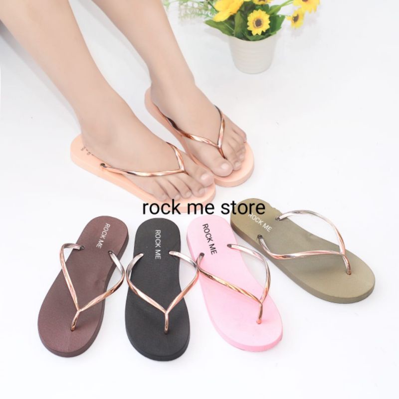 sandal flat karet jelly wanita tali gold