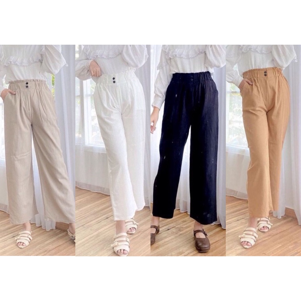 1KG MUAT 4PCS |  FOLA PANTS LINEN CRINKLE HITS OOTD KOREAN STYLE FASHION GROSIR WANITA