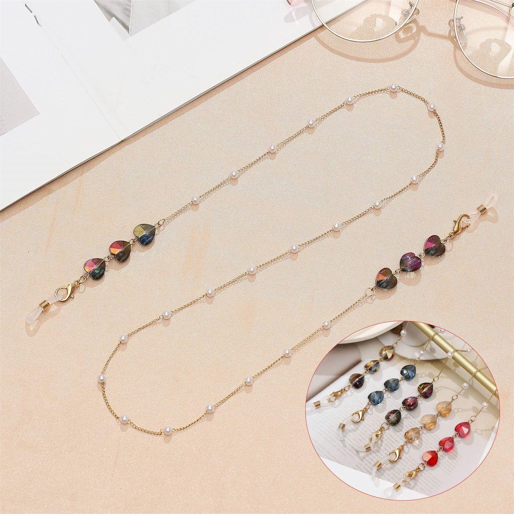 R-flower Glasses Chain Extender Wanita Pria Kalung Cord Holder Metal Crystal Heart Beaded Chain