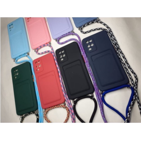 Case Samsung Galaxy A03s A11 A22 4G A32 4G A32 5G A50 A51 A52 Candy Macaron Lens Protection with Card Slot Dengan Pelindung Lensa Camera Dan Slot Card simpan kartu Plus Lanyard