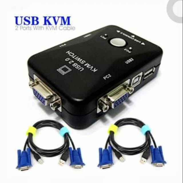 KVM Switch USB 2 Port Manual + 2 Pcs Kabel KVM USB