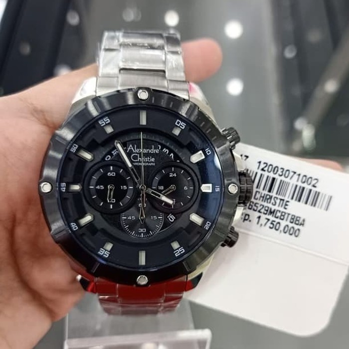 JAM TANGAN PRIA ALEXANDRE CHRISTIE AC 6529 SILVER BLACK ORIGINAL BERGARANSI