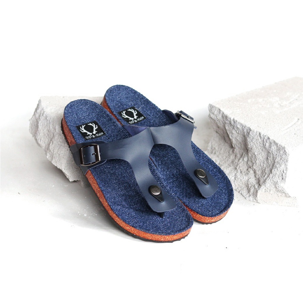 KOJO x KENICHI 1 - Sandal Pria Jepit Cowok Casual Santai Gaya Distro Kulit PU Coklat Hitam Navy Original KOJO KENICHI 01