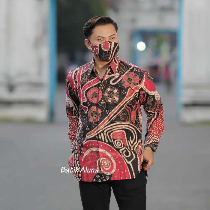 Baju Kemeja Batik Premium Slimfit Furing Lengan Panjang Pria Cowok Murah Batik Solo Aluna 078