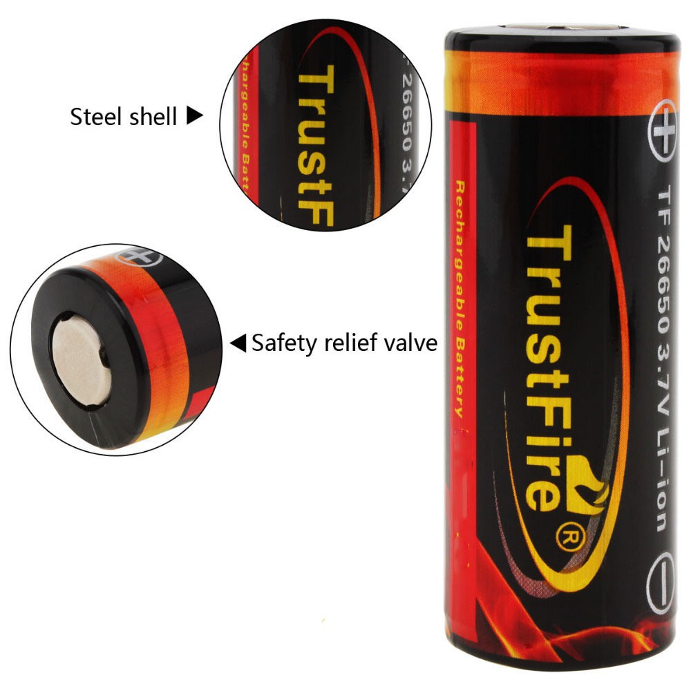 TrustFire Baterai Li-ion 26650 5000mAh 3.7V Button Top - Black