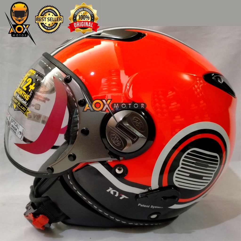 Helm KYT  ELSICO (Ongkir 2kg) SF Motif #1 Red Fluo Black Halfface Retro