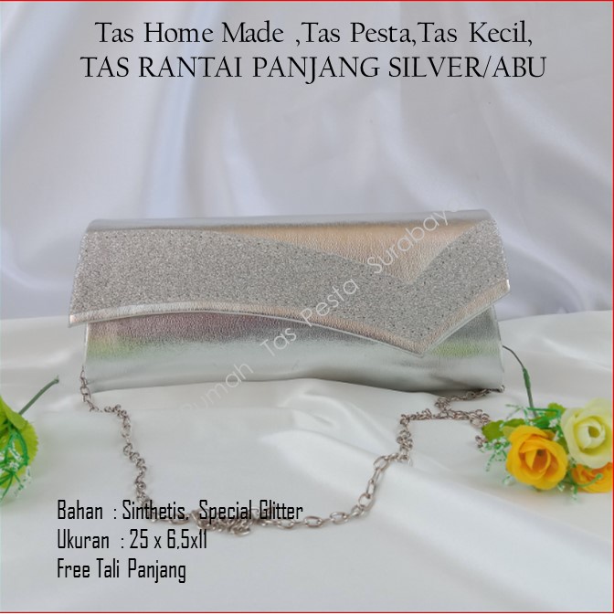 Tas Home Made ,Tas Pesta,Tas Kecil,TAS RANTAI PANJANG SILVER/ABU