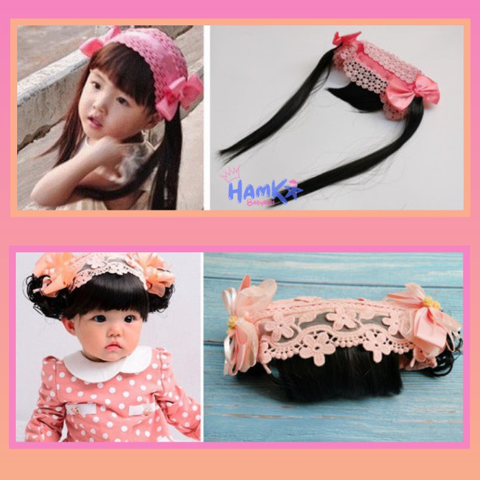 Bandana Bando Wig Aksesoris Bondu Topi Bayi Rambut Poni Kepang Palsu Anak Bayi Baby Balita Perempuan