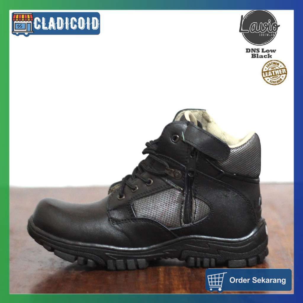 Sepatu Safety Pria Ujung Besi Kulit Asli Kualitas Premium DNS Kulit Warna Hitam untuk Outdoor kerja