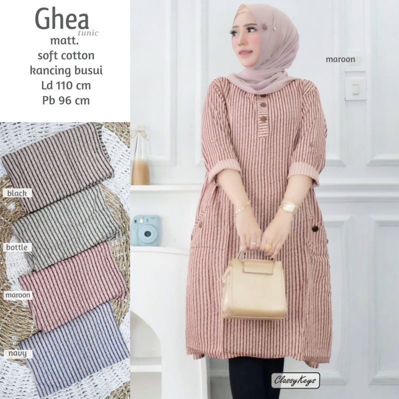 GHEA LONG TUNIK MOTIF GARIS BY CLASSYKEYS