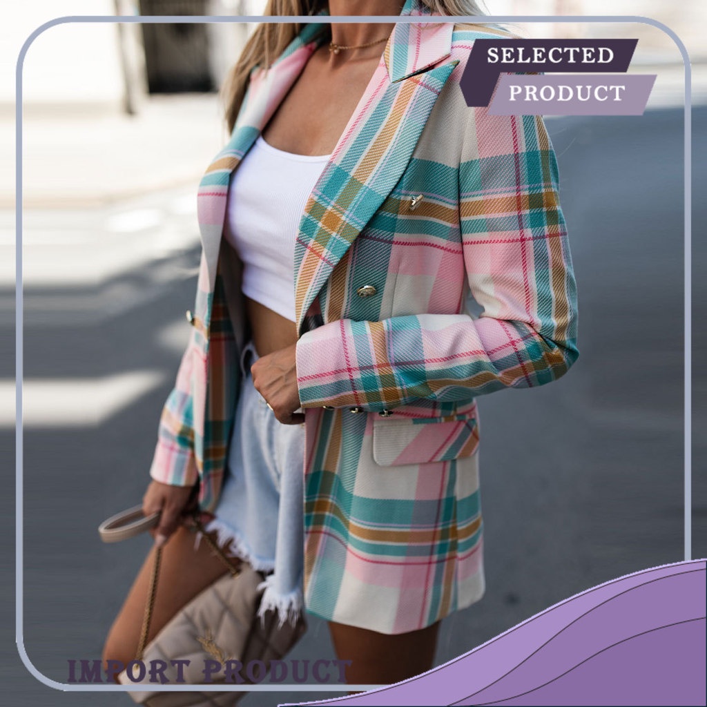 Blazer Wanita   New Plaid Panjang  Blazer  Wanita Import