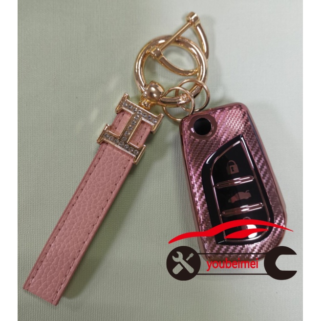 Case Kunci Mobil Model Flip Bahan TPU Carbon Fiber Untuk Toyota fortuner