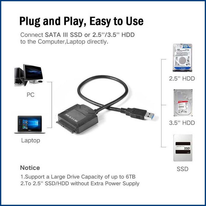 Sata to USB 3.0 Hard Drive Adapter Converter Hardisk PC/3.5/Laptop/2.5/SSD