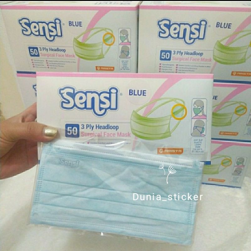 masker sensi hijab/headloop 3ply warna Biru isi 50 | sensi biru hijab isi 50 | headloop | Original