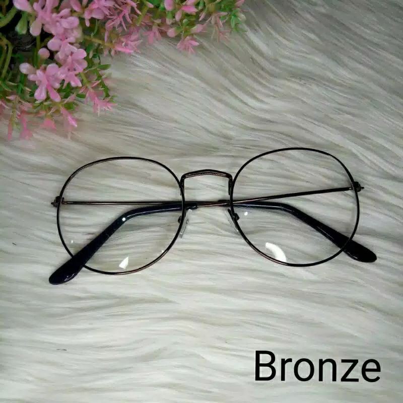 kacamata OVAL Bingkai besi Fashion Wanita Pria ( kode 01) TOSERBA GALERY-Bronze