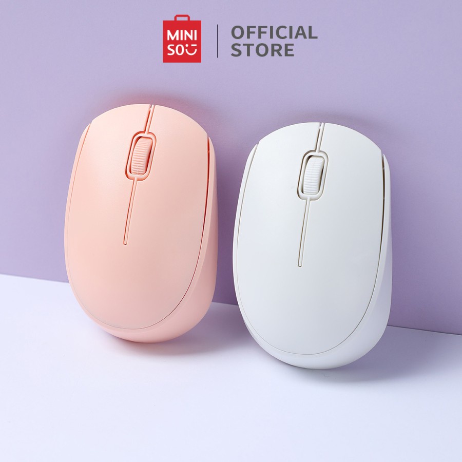 MINISO Mouse Wireless 2.4GHz Optical Sensor Portabel Laptop Komputer - Merah Muda