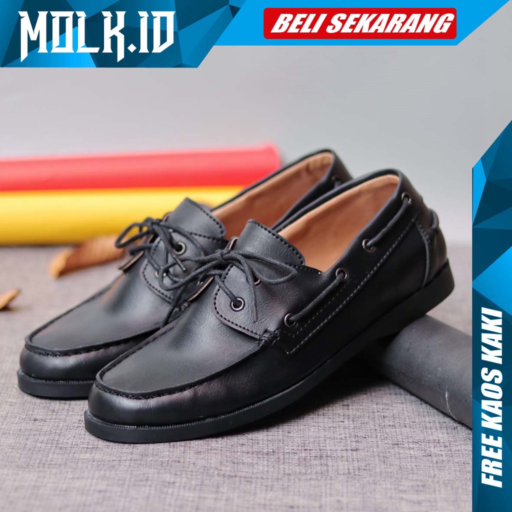 MOLK Sepatu Formal Casual Pantofel Hitam Tali Kerja Kantor Kuliah Kulit Pu