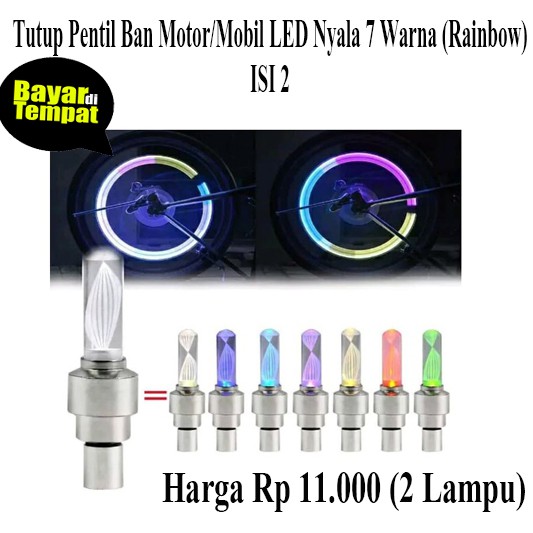 TUTUP PENTIL SEPEDA MOTOR MOBIL LAMPU LED RGB ANTI AIR/WATERPROOF 7 WARNA SENSOR GERAK