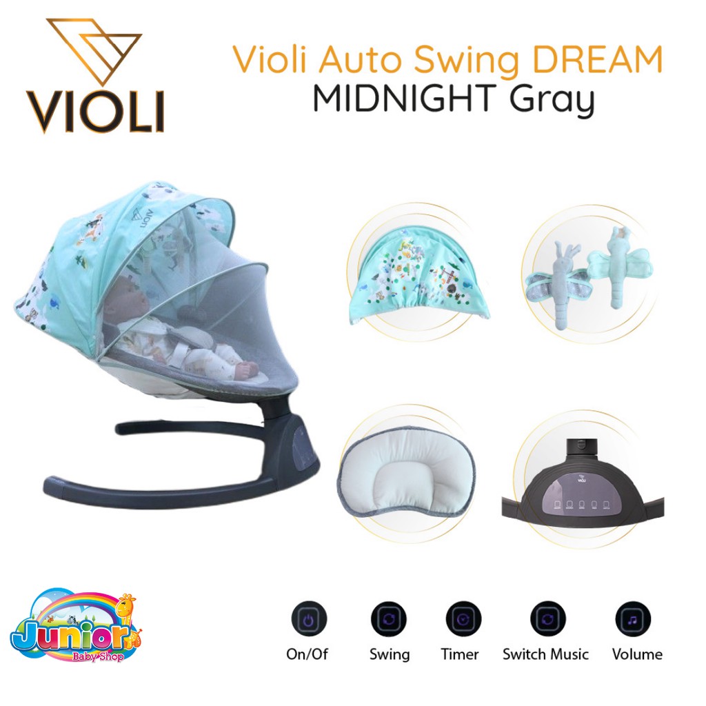 Violi Dream Midnight : Grey Auto Swing - Bouncer Bayi Ayunan Otomatis Bayi