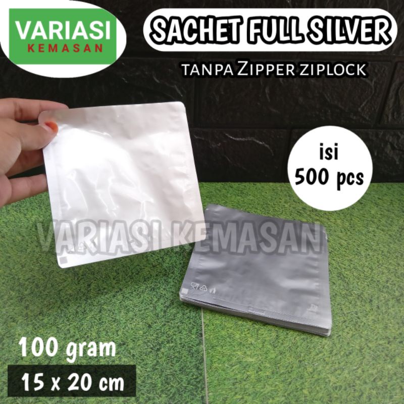 isi 500 SACHET SILVER ALUMINIUM FOIL 100gr 15x20cm KPACK KEMASAN BUBUK KOPI MASKER BUMBU