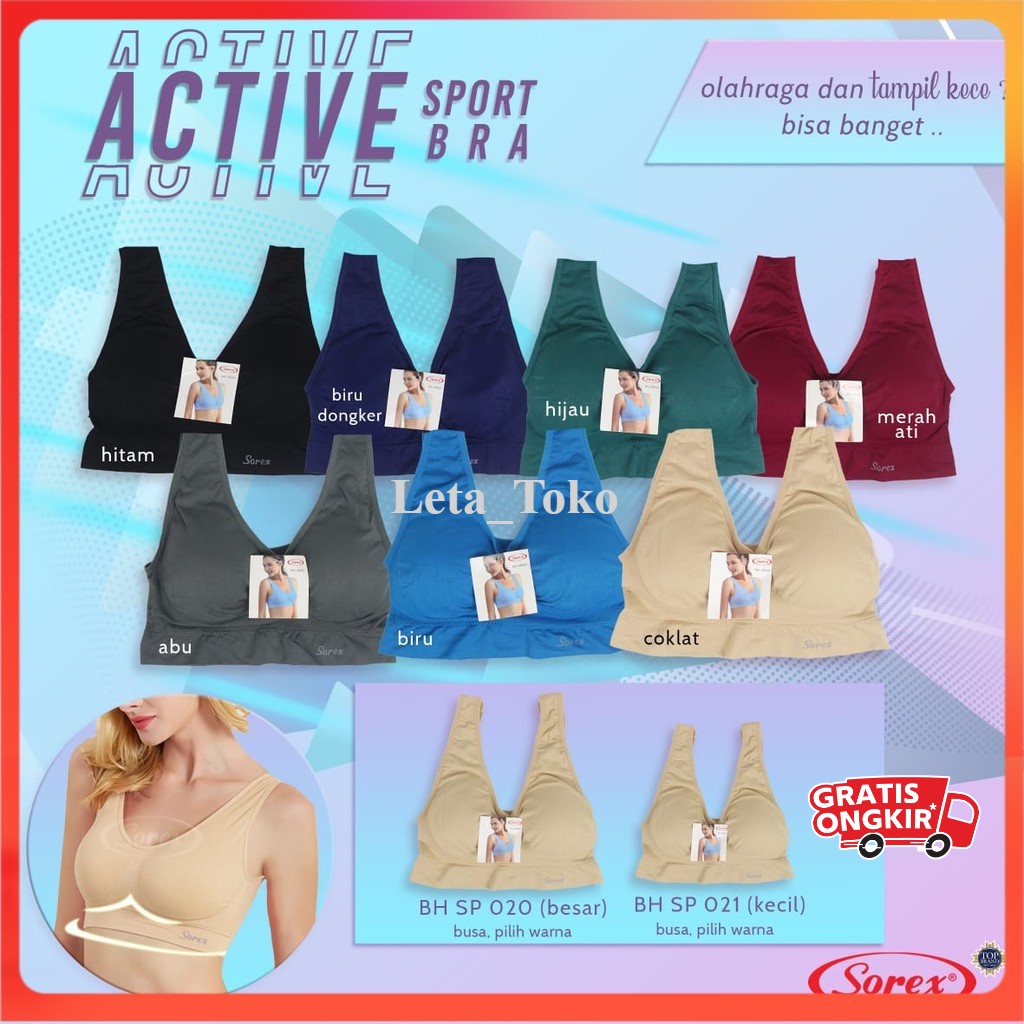 Bra Sorex Sport Tanpa Kawat Big Cup Stretch Bh Wanita Sexy Jumbo Olahraga SP 020 Ori Murah Leta_Toko