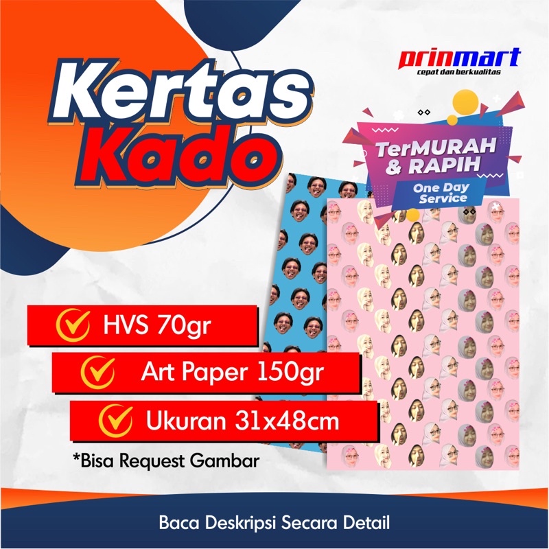 

Custom Kertas Kado Wrapping Paper Gambar Muka Suka-Suka Pattern Kertas kado custom bungkus kado custom gambar bts