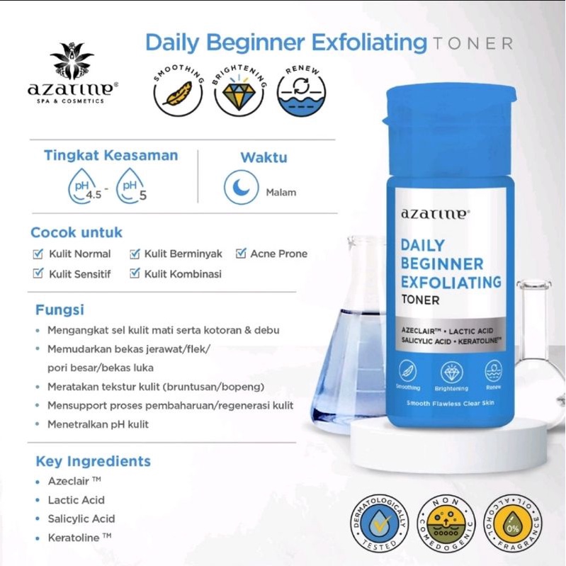 Azarine Skin Fit Essence Toner 80 ml | Azarine Essence Toner | Daily Beginner Exfoliating Toner | Moisture Rich Hydrating Toner | Multi Acids Glowing Toner | Mild Purifying Toner | Polypeptide Fresh Vitality Toner 90ml