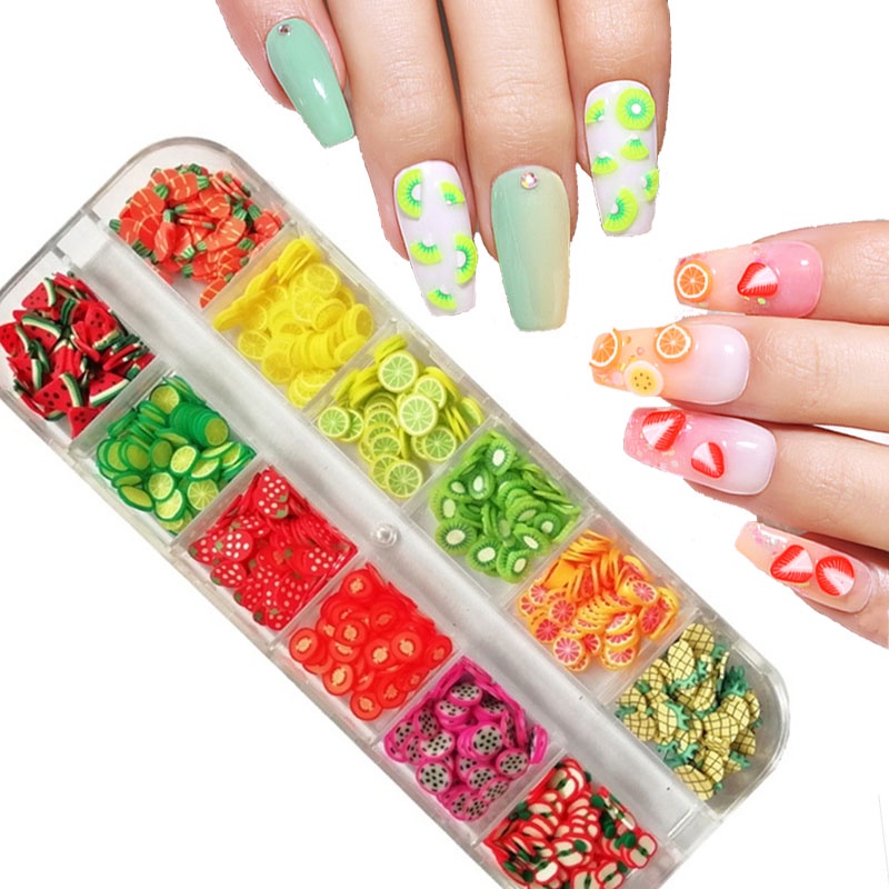 1 Kotak Stiker Sequin Glitter Bentuk Bunga Buah 3D Untuk Dekorasi Nail Art